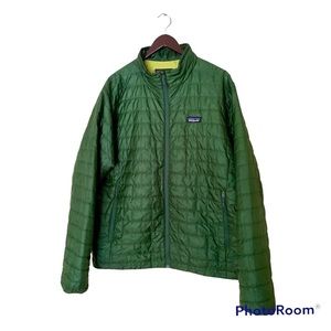 Patagonia Men’s Nano Puff Jacket XL Green Yellow Full Zipper